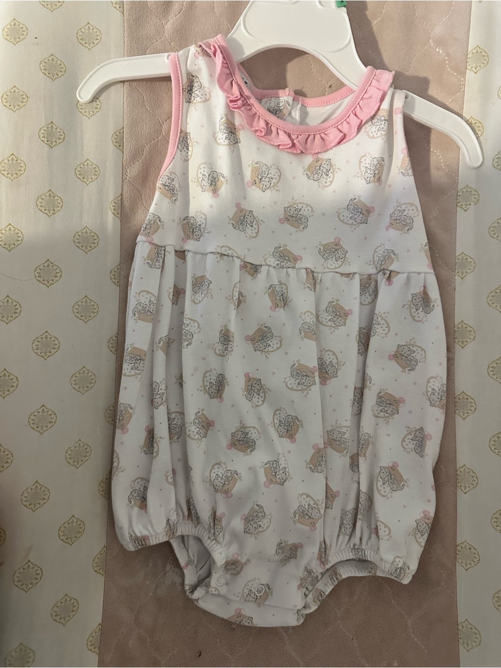 Magnolia Baby Pink-Trim Romper with Animal Print